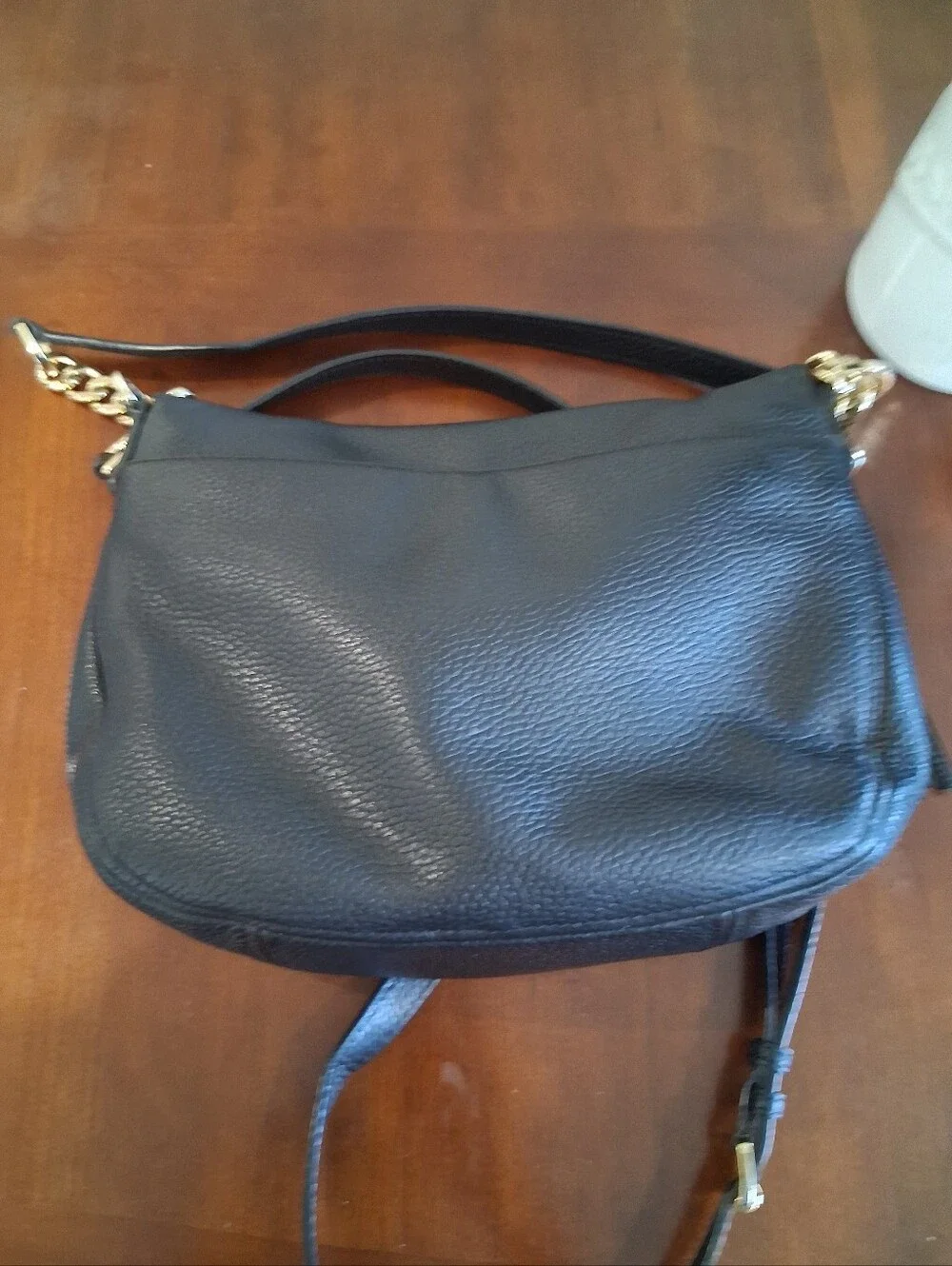Michael Kors Black Pebbled Leather Shoulder Bag with Gold Hardware